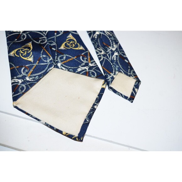 Vintage Hermes Blue Gold Equestrian? Tie 100% Silk Made in France - Picture 8 of 9